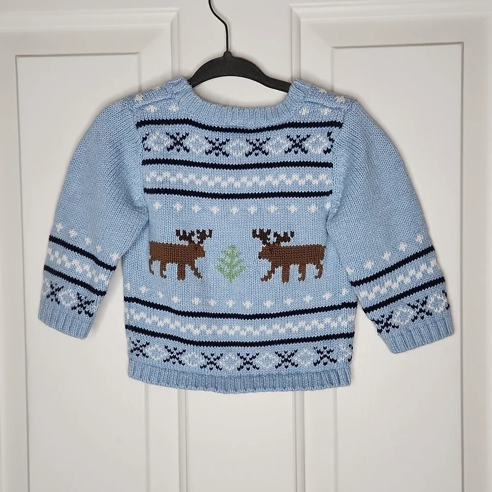 Baby Gap Light Blue Reindeer Cardigan Size 6-12 months